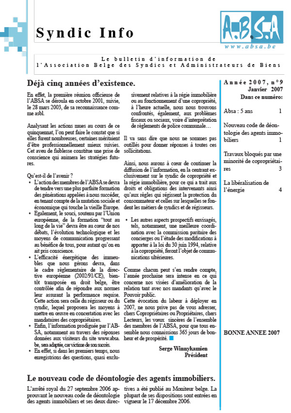 Syndicinfo - N°09 - janvier 2007