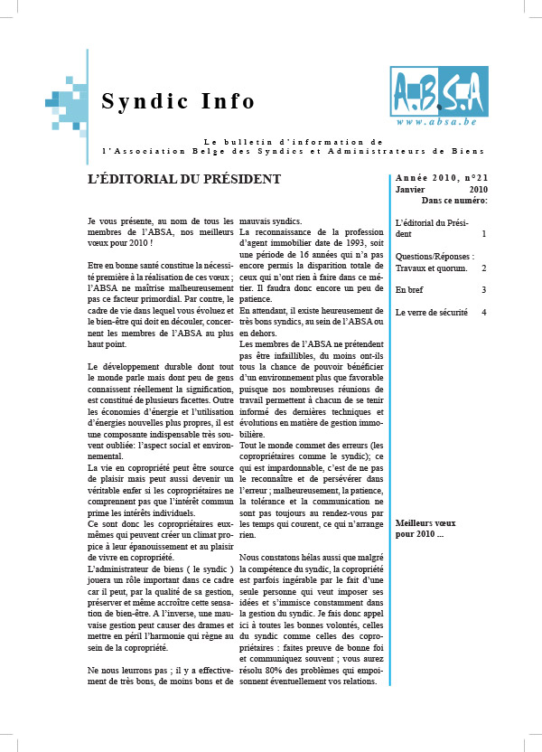 Syndicinfo - N°21 - janvier 2010